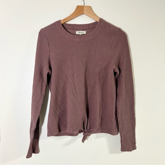 Madewell Texture & Thread Jacquard Knot-Front Top in Frosty Mauve sz S - Picture 2 of 5
